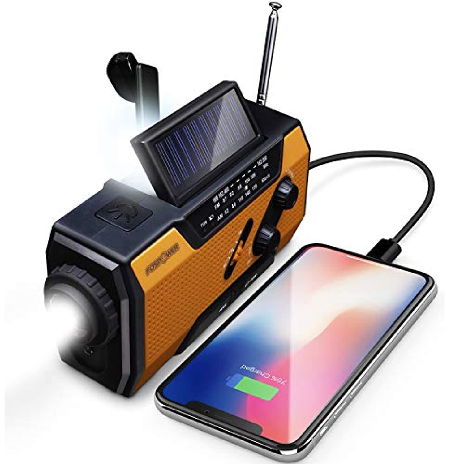 Emergency Solar Hand Crank Portable Radio Household Outdoor Emergency with AM/FM, LED Flashlight, Lamp, 2000mAh Power Bank USB Charger, SOS Alarm-Toppalletfly