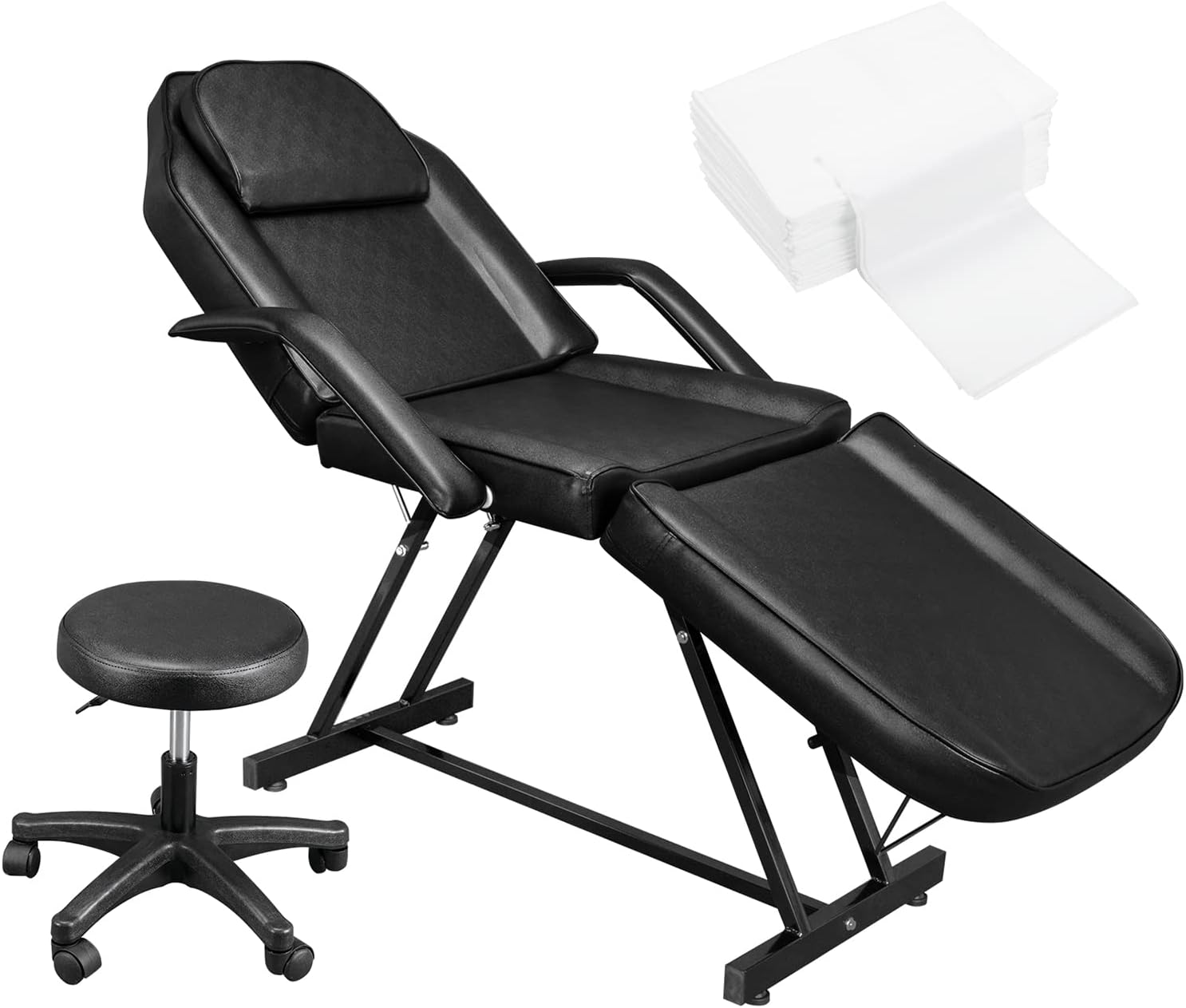 Esthetician Bed with Hydraulic Stool,Multi-Purpose 3-Section Facial Bed Table, Adjustable-Toppalletfly