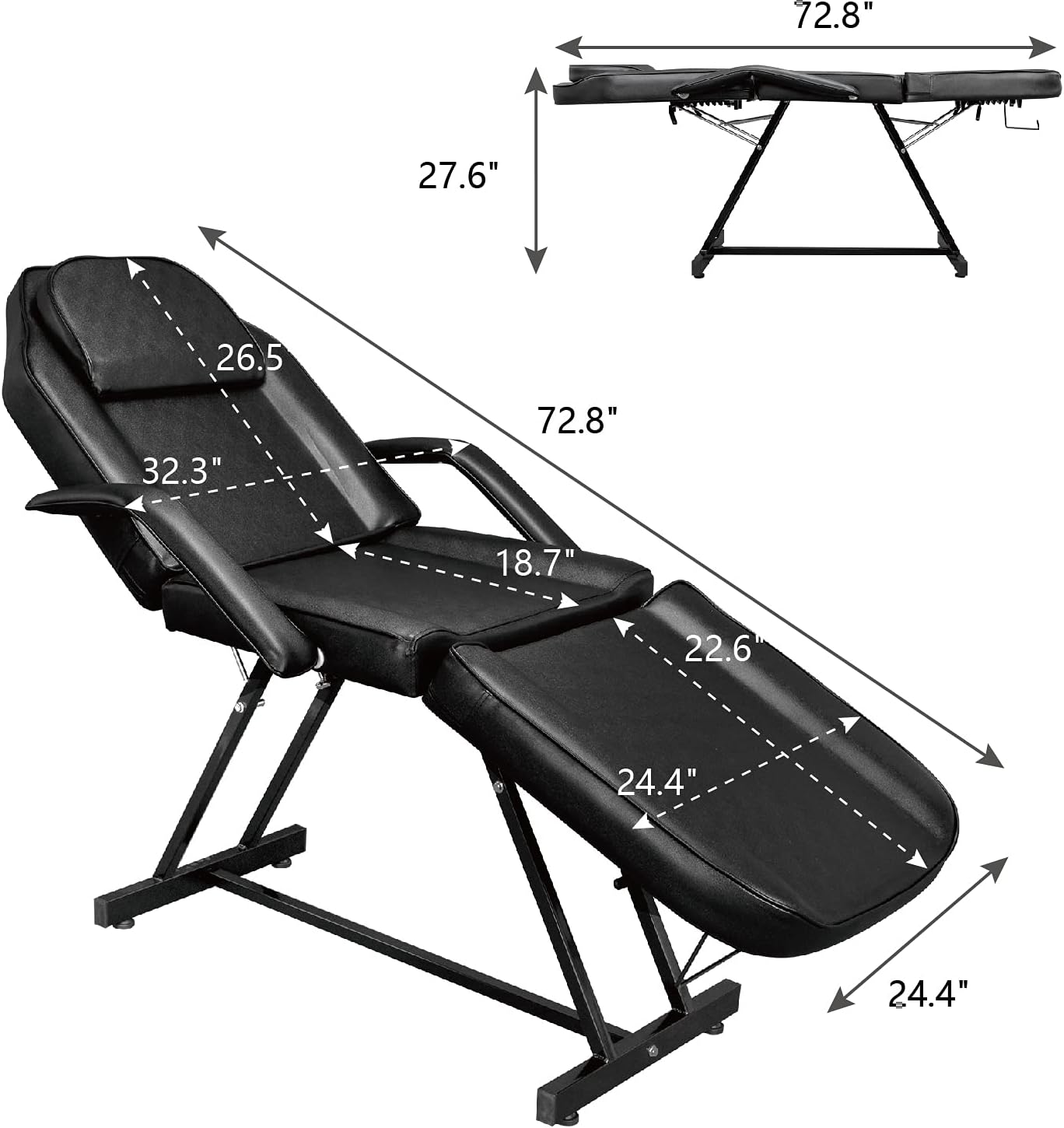 Esthetician Bed with Hydraulic Stool,Multi-Purpose 3-Section Facial Bed Table, Adjustable-Toppalletfly