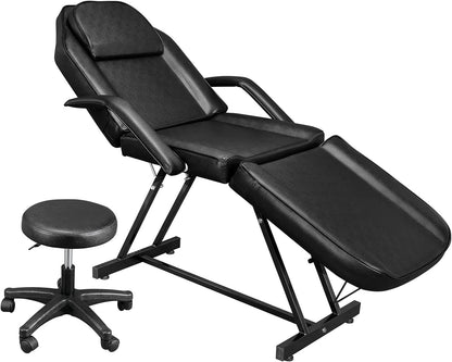Esthetician Bed with Hydraulic Stool,Multi-Purpose 3-Section Facial Bed Table, Adjustable-Toppalletfly