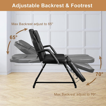 Esthetician Bed with Hydraulic Stool,Multi-Purpose 3-Section Facial Bed Table, Adjustable-Toppalletfly