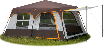 Extra Large Tent 10-12 Person Family Cabin Tents, 2 Rooms, Straight Wall, 3 Doors and 3 Windows with Mesh, Waterproof, Double Layer, Big Tent for Outdoors-Toppalletfly