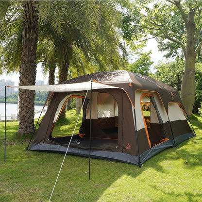 Extra Large Tent 10-12 Person Family Cabin Tents, 2 Rooms, Straight Wall, 3 Doors and 3 Windows with Mesh, Waterproof, Double Layer, Big Tent for Outdoors-Toppalletfly
