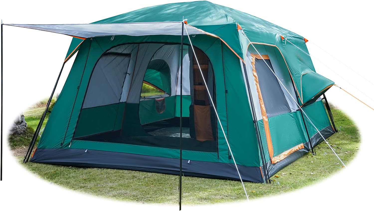 Extra Large Tent 10-12 Person Family Cabin Tents, 2 Rooms, Straight Wall, 3 Doors and 3 Windows with Mesh, Waterproof, Double Layer, Big Tent for Outdoors-Toppalletfly