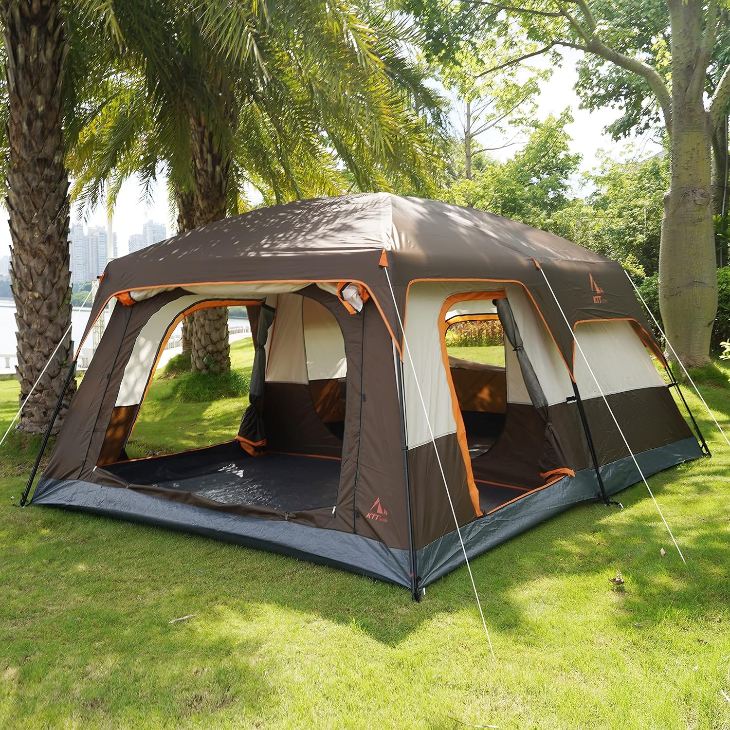 Extra Large Tent 10-12 Person Family Cabin Tents, 2 Rooms, Straight Wall, 3 Doors and 3 Windows with Mesh, Waterproof, Double Layer, Big Tent for Outdoors-Toppalletfly