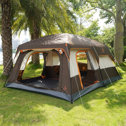 Extra Large Tent 10-12 Person Family Cabin Tents, 2 Rooms, Straight Wall, 3 Doors and 3 Windows with Mesh, Waterproof, Double Layer, Big Tent for Outdoors-Toppalletfly
