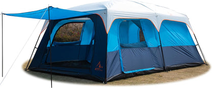 Extra Large Tent 10-12 Person Family Cabin Tents, 2 Rooms, Straight Wall, 3 Doors and 3 Windows with Mesh, Waterproof, Double Layer, Big Tent for Outdoors-Toppalletfly