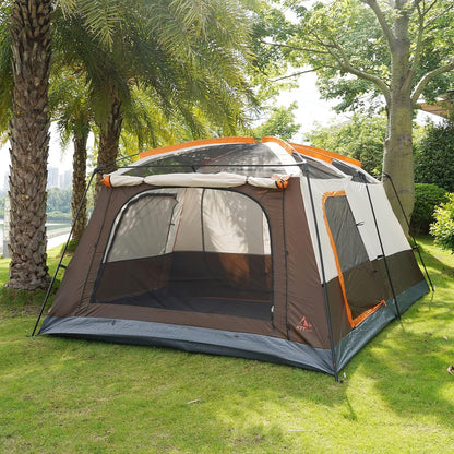 Extra Large Tent 10-12 Person Family Cabin Tents, 2 Rooms, Straight Wall, 3 Doors and 3 Windows with Mesh, Waterproof, Double Layer, Big Tent for Outdoors-Toppalletfly