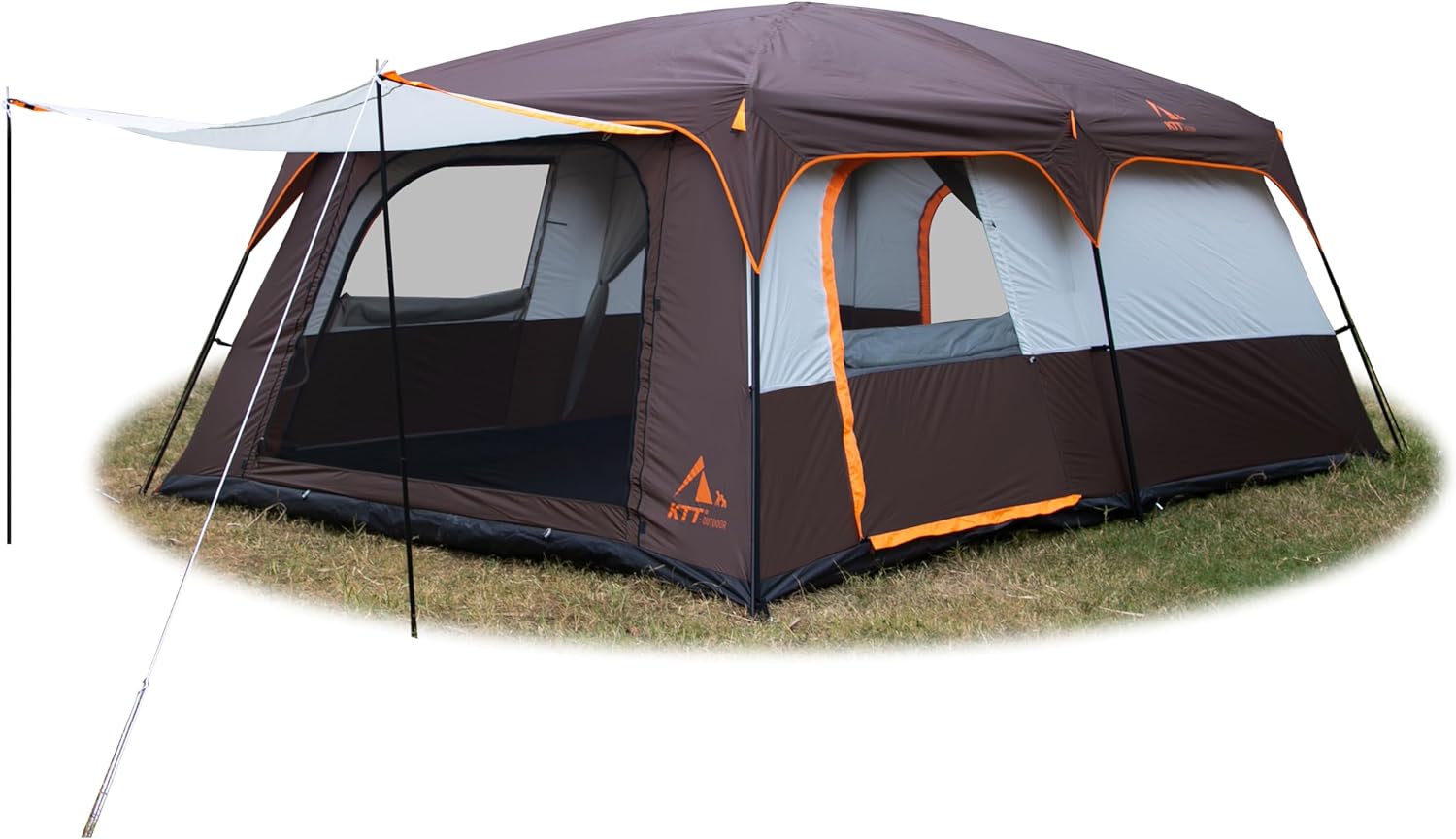 Extra Large Tent 10-12 Person Family Cabin Tents, 2 Rooms, Straight Wall, 3 Doors and 3 Windows with Mesh, Waterproof, Double Layer, Big Tent for Outdoors-Toppalletfly
