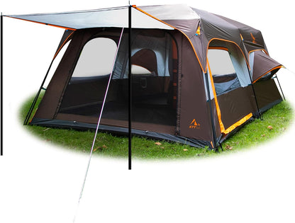 Extra Large Tent 10-12 Person Family Cabin Tents, 2 Rooms, Straight Wall, 3 Doors and 3 Windows with Mesh, Waterproof, Double Layer, Big Tent for Outdoors-Toppalletfly