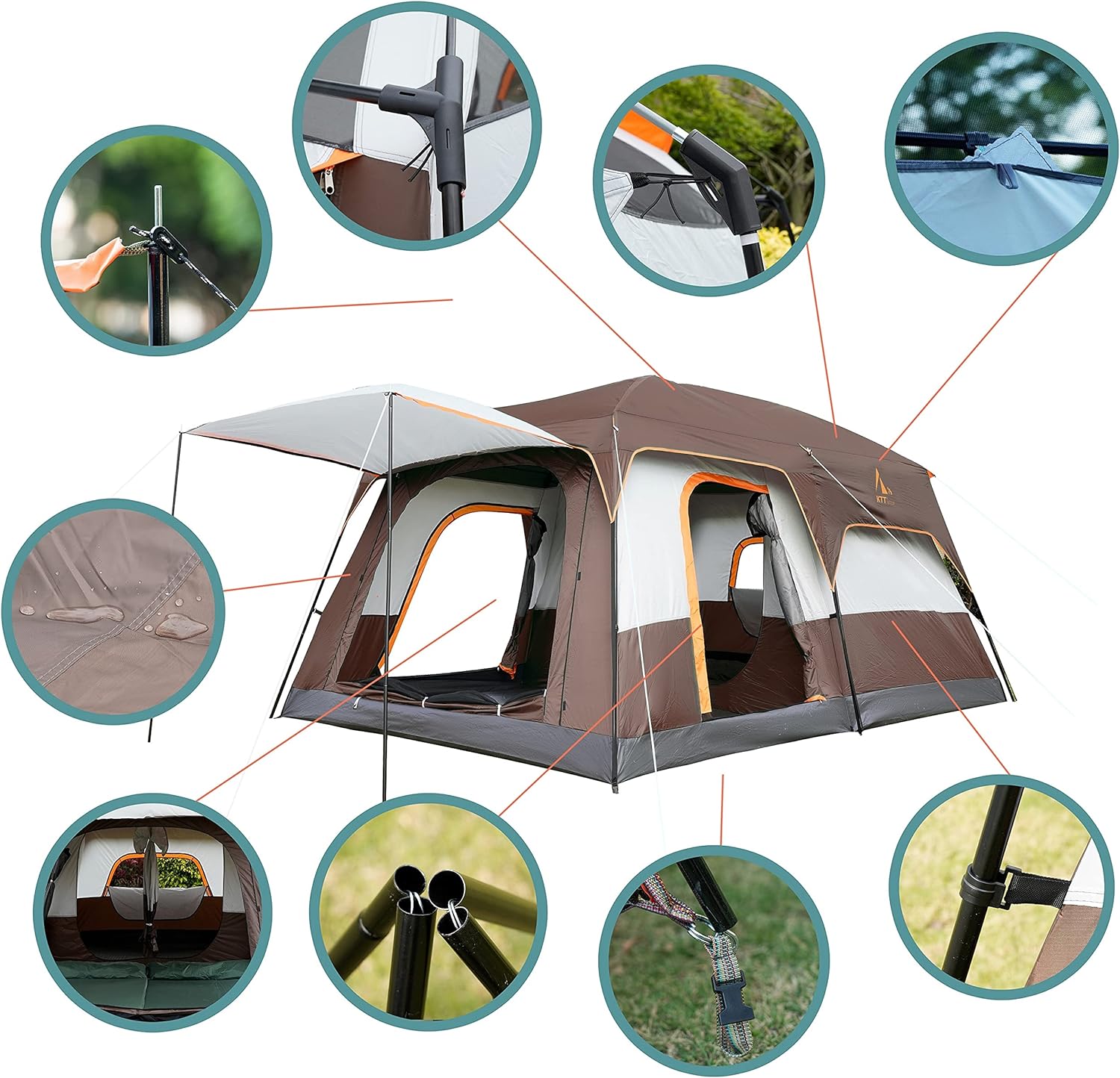 Extra Large Tent 10-12 Person Family Cabin Tents, 2 Rooms, Straight Wall, 3 Doors and 3 Windows with Mesh, Waterproof, Double Layer, Big Tent for Outdoors-Toppalletfly