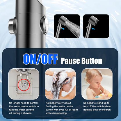 Filtered Shower Head, High Pressure Water Flow and Multiple Spray Modes Shower Head with Filter and ON/OFF Switch for Pets Bath-Toppalletfly
