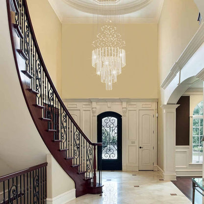 Flush Mount High Ceiling Chandelier, Modern Raindrop Crystal Chandeliers-Toppalletfly