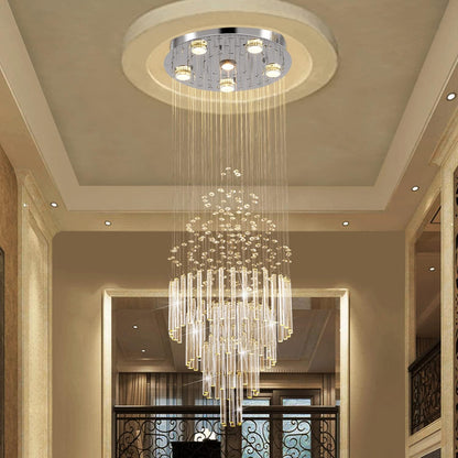 Flush Mount High Ceiling Chandelier, Modern Raindrop Crystal Chandeliers-Toppalletfly