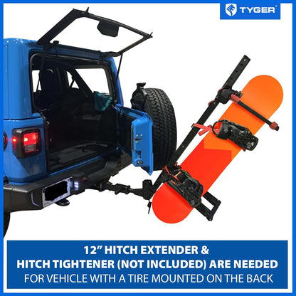 Folding Hitch-Mounted Ski or Snowboard Rack Fits 2" or 1.25" Receiver, Carries 6 Pair Skis or 4 Snowboards-Toppalletfly