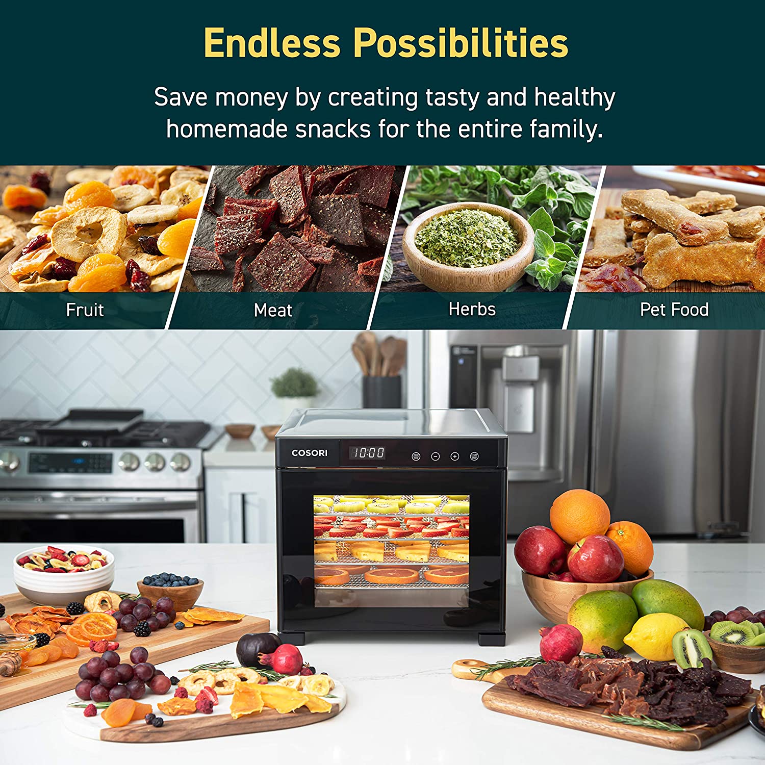 Food Dehydrator, 6 Stainless Steel Trays with Digital Timer and Temperature Control for Beef,Jerky,Fruit,Dog Treats,Herbs, FDA Compliant-Toppalletfly