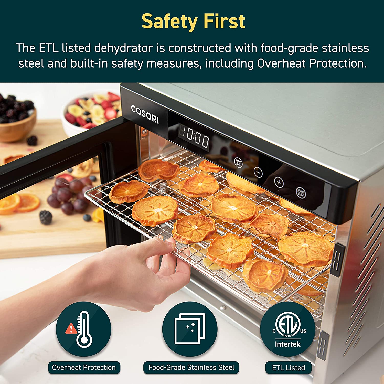 Food Dehydrator, 6 Stainless Steel Trays with Digital Timer and Temperature Control for Beef,Jerky,Fruit,Dog Treats,Herbs, FDA Compliant-Toppalletfly