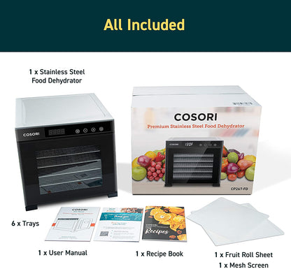 Food Dehydrator, 6 Stainless Steel Trays with Digital Timer and Temperature Control for Beef,Jerky,Fruit,Dog Treats,Herbs, FDA Compliant-Toppalletfly