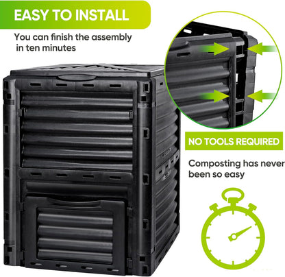 Garden Compost Bin, BPA Free, 80 Gallon, 300 L, Large Compost Bin-Toppalletfly