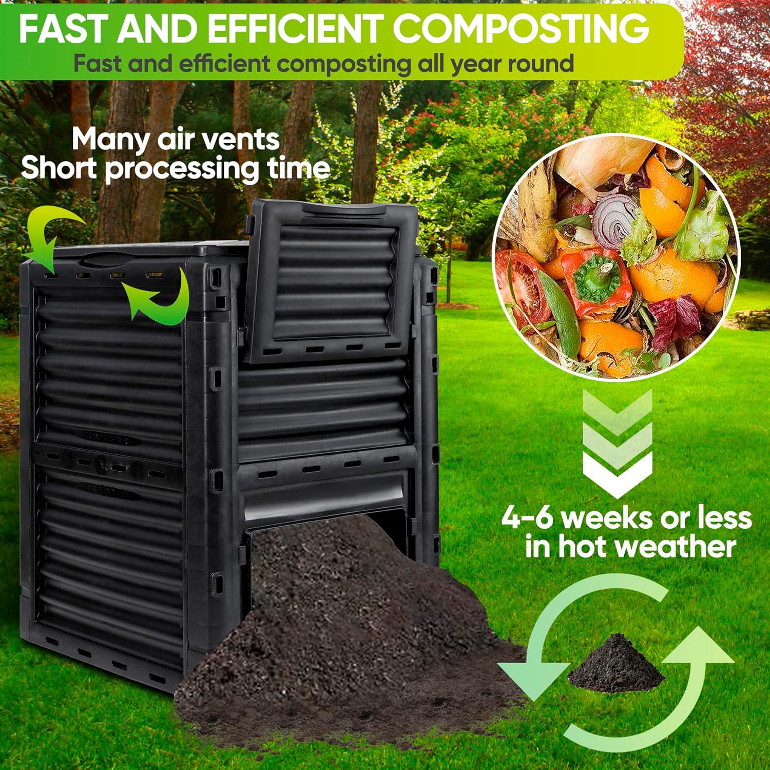 Garden Compost Bin, BPA Free, 80 Gallon, 300 L, Large Compost Bin-Toppalletfly