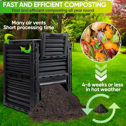 Garden Compost Bin, BPA Free, 80 Gallon, 300 L, Large Compost Bin-Toppalletfly
