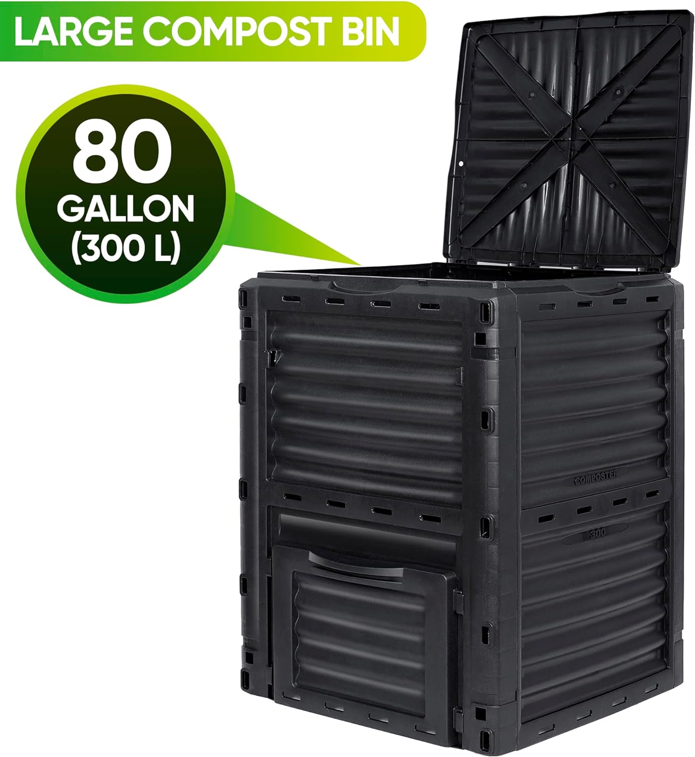 Garden Compost Bin, BPA Free, 80 Gallon, 300 L, Large Compost Bin-Toppalletfly