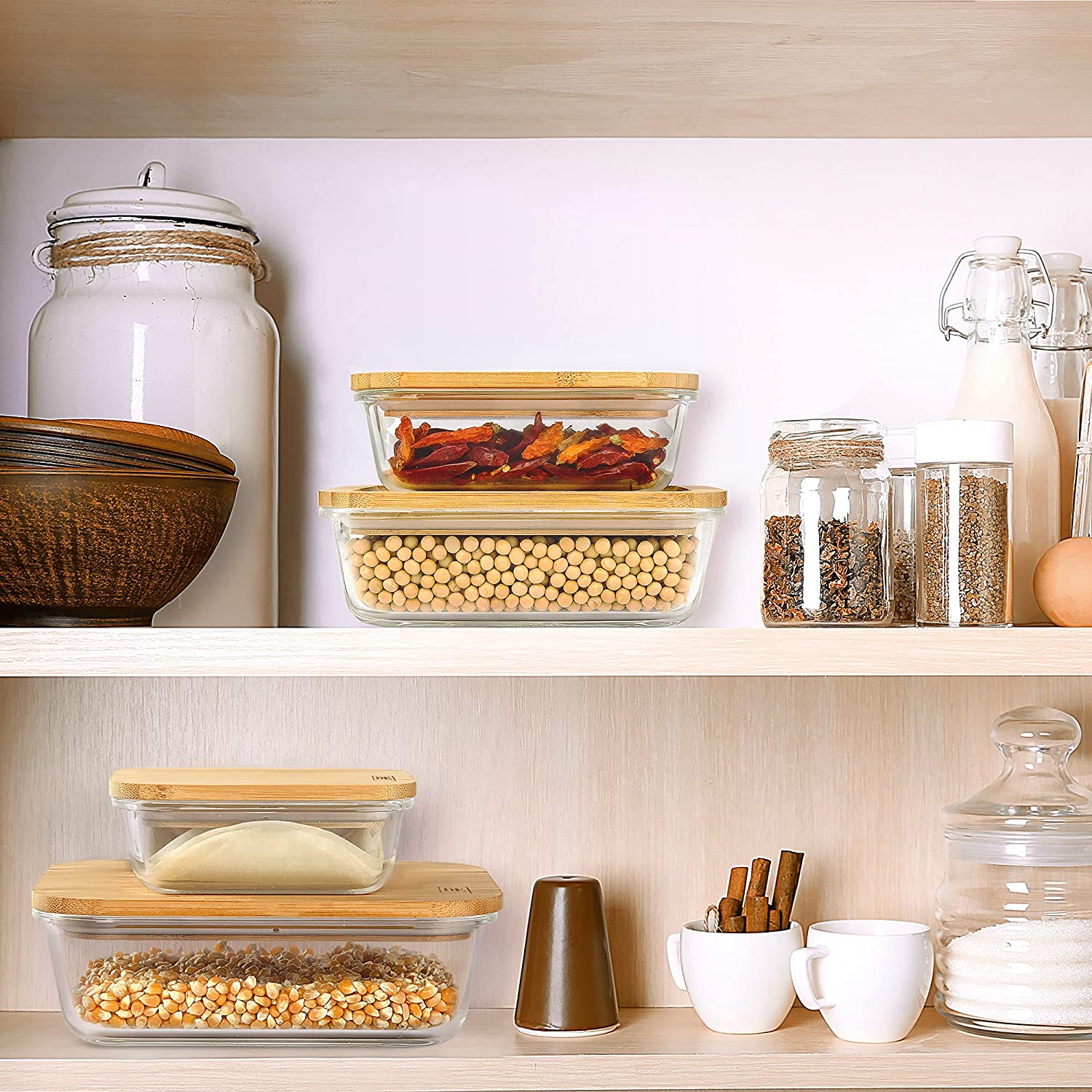 Set of 4 Glass Food Storage Containers with Airtight Bamboo Lids – Borosilicate Glass-Toppalletfly