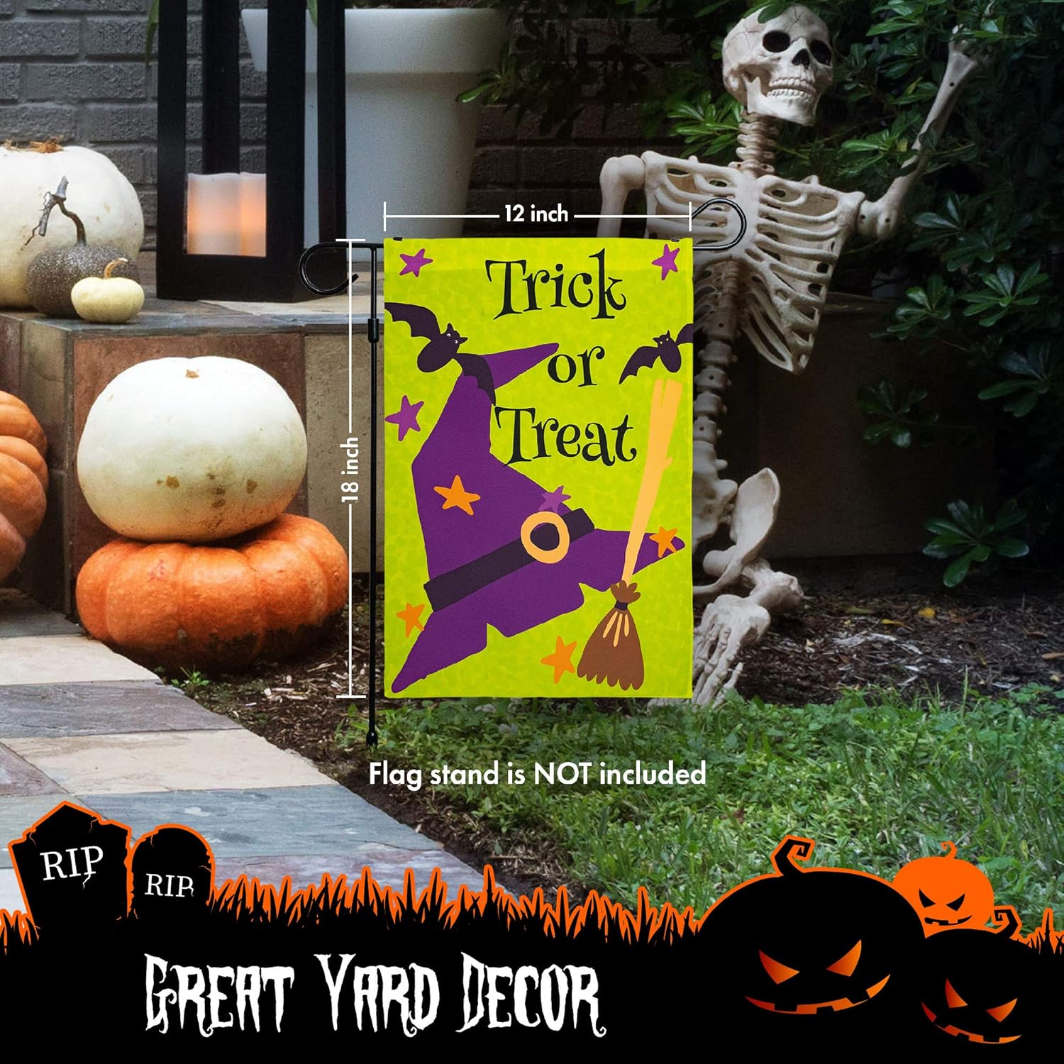 Halloween Garden Flag, Trick or Treat Outdoor Flag 12" x 18", 2 Pcs-Toppalletfly