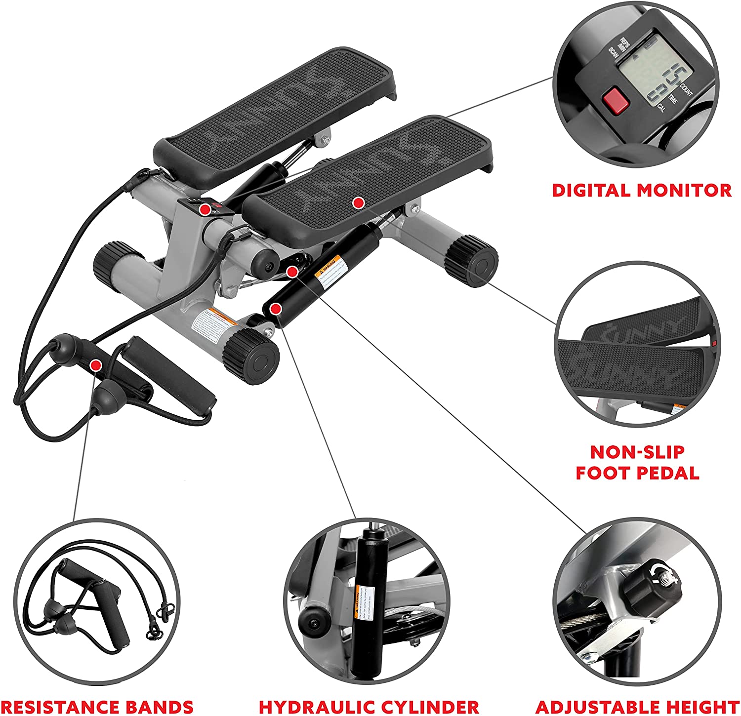 Health & Fitness Mini Stepper Exercise Equipment with Resistance Bands-Toppalletfly