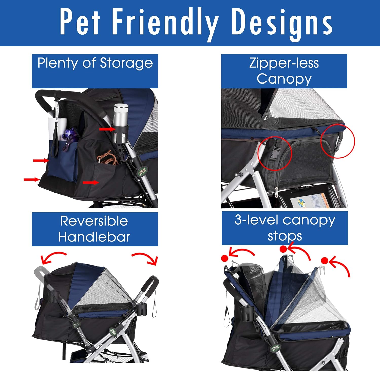 Heavy Duty Dog Stroller, Pet Stroller with Convertible Compartment - Toppalletfly