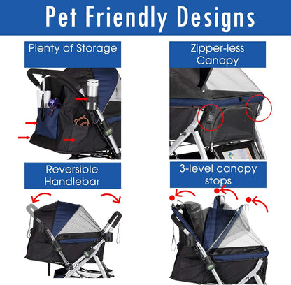 Heavy Duty Dog Stroller, Pet Stroller with Convertible Compartment-Toppalletfly