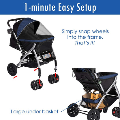 Heavy Duty Dog Stroller, Pet Stroller with Convertible Compartment-Toppalletfly
