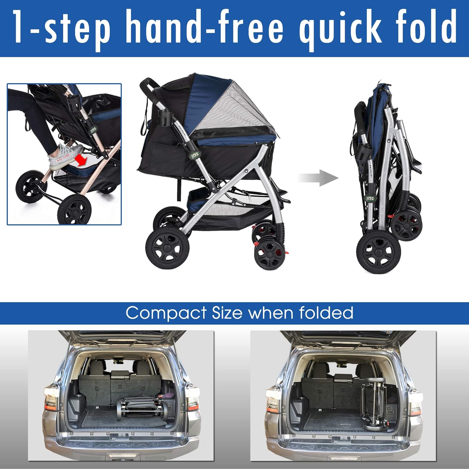 Heavy Duty Dog Stroller, Pet Stroller with Convertible Compartment-Toppalletfly