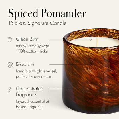 Holiday Candle, 15.5 oz - 90-Hour Burn Time - Reusable, Hand Blown Glass Vessel - Made in The USA-Toppalletfly