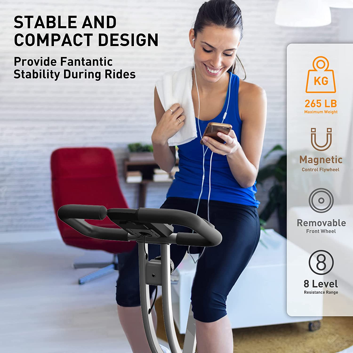 Indoor Cycling Bike Folding Magnetic Upright Exercise Bike-Toppalletfly