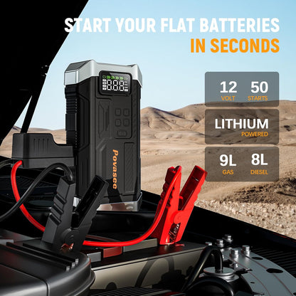 Jump Starter 5000A with Air Compressor & 150PSI Tire Inflator, 12V Battery Jump Box, LCD Display, Flashlight, Storage Case, Up to 9L Gas or 8L Diesel-Toppalletfly