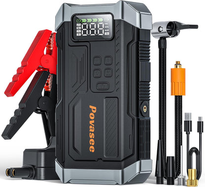 Jump Starter 5000A with Air Compressor & 150PSI Tire Inflator, 12V Battery Jump Box, LCD Display, Flashlight, Storage Case, Up to 9L Gas or 8L Diesel-Toppalletfly