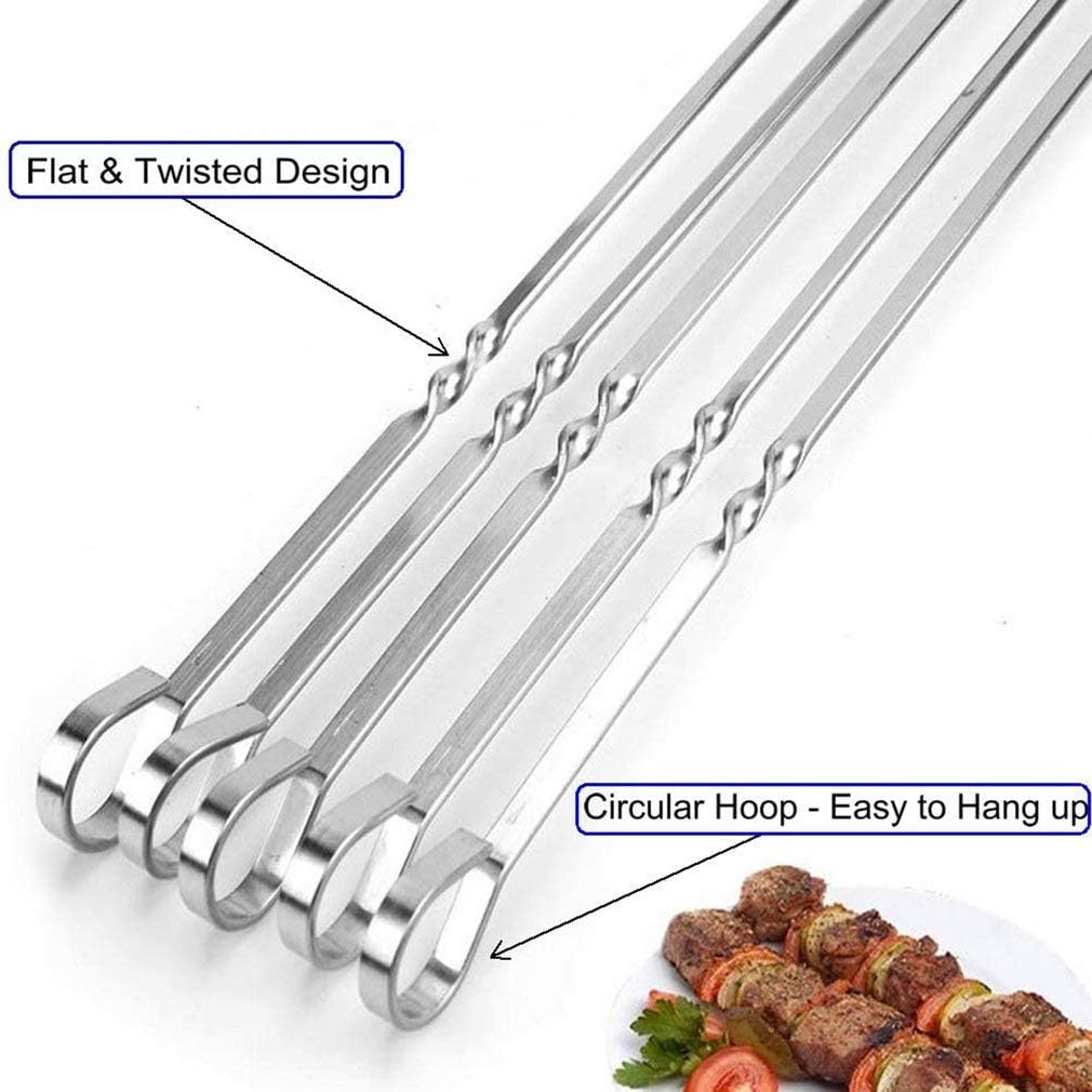 Kabob Skewers Flat Stainless Steel Reusable Grilling Skewers Set 24 Pcs-Toppalletfly