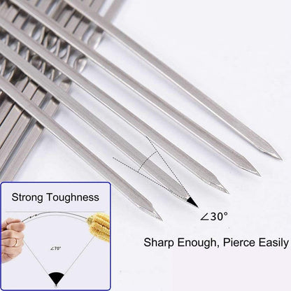Kabob Skewers Flat Stainless Steel Reusable Grilling Skewers Set 24 Pcs-Toppalletfly