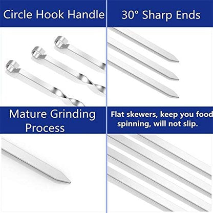 Kabob Skewers Flat Stainless Steel Reusable Grilling Skewers Set 24 Pcs-Toppalletfly