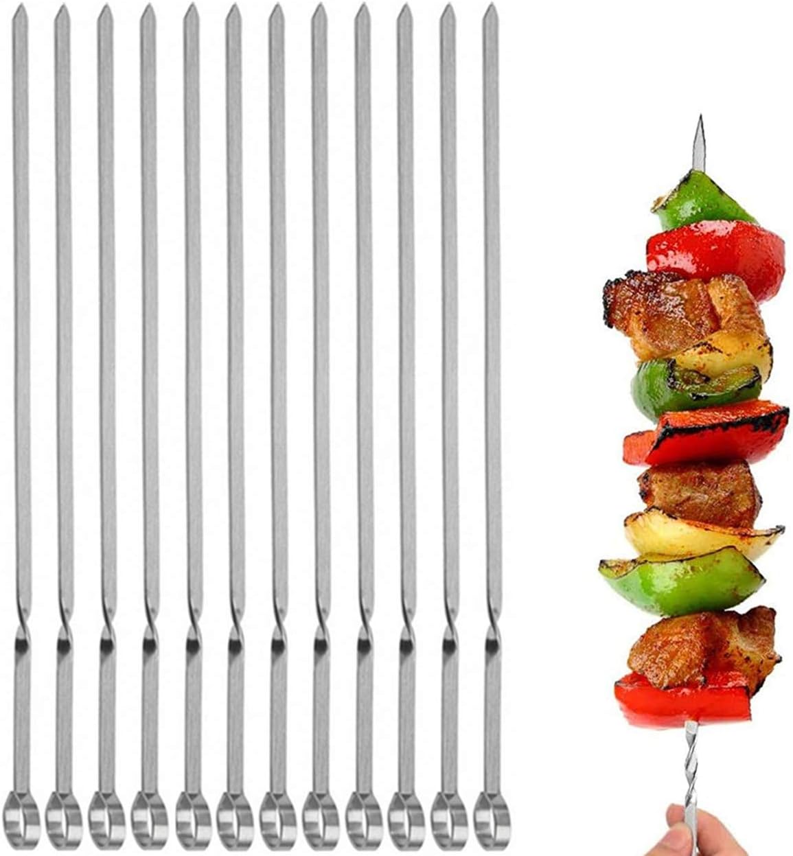 Kabob Skewers Flat Stainless Steel Reusable Grilling Skewers Set 24 Pcs-Toppalletfly