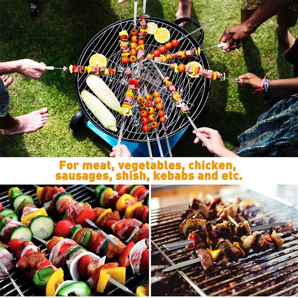 Kabob Skewers Flat Stainless Steel Reusable Grilling Skewers Set 24 Pcs-Toppalletfly
