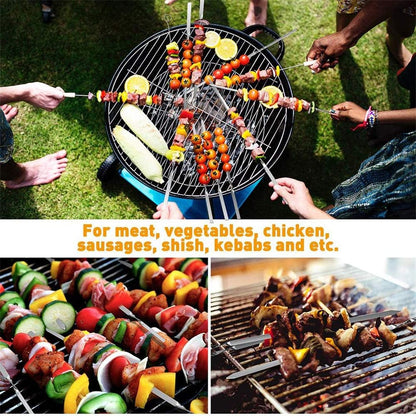 Kabob Skewers Flat Stainless Steel Reusable Grilling Skewers Set 24 Pcs-Toppalletfly