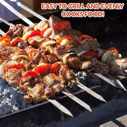 Kabob Skewers Flat Stainless Steel Reusable Grilling Skewers Set 24 Pcs-Toppalletfly