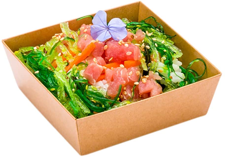 Large Paper Sushi Container, Tetra Sushi Box - Kraft Brown - 5" x 4 1/2" x 1 1/2" - 100ct Box - Toppalletfly