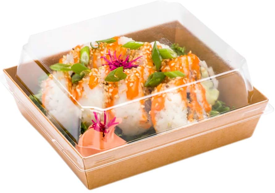 Large Paper Sushi Container, Tetra Sushi Box - Kraft Brown - 5" x 4 1/2" x 1 1/2" - 100ct Box - Toppalletfly