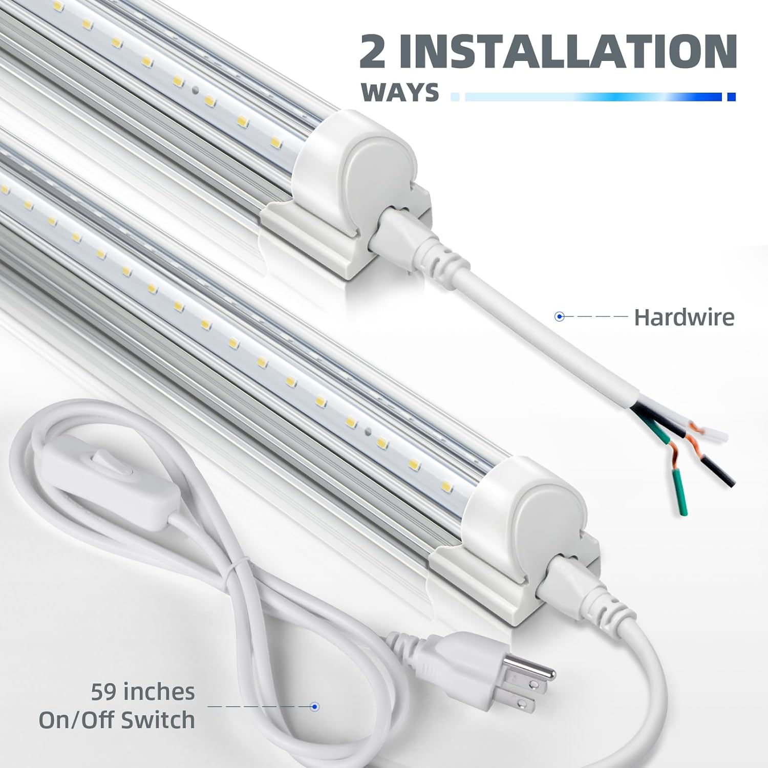 LED Shop Light, 6FT 60W 8000LM 5000K, Clear Cover Linkable LED Garage Lights, V-shape LED Light Fixture-Toppalletfly