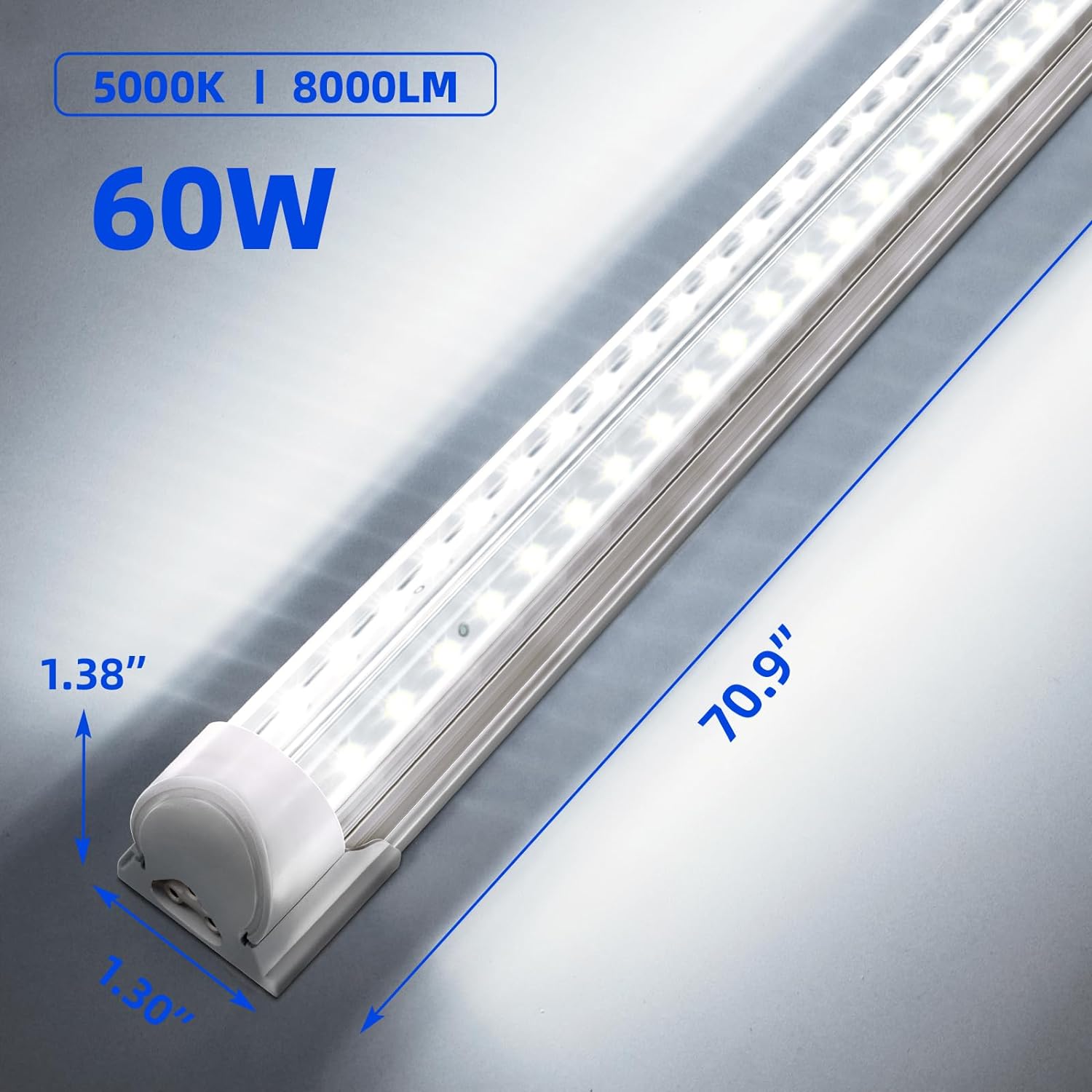 LED Shop Light, 6FT 60W 8000LM 5000K, Clear Cover Linkable LED Garage Lights, V-shape LED Light Fixture-Toppalletfly