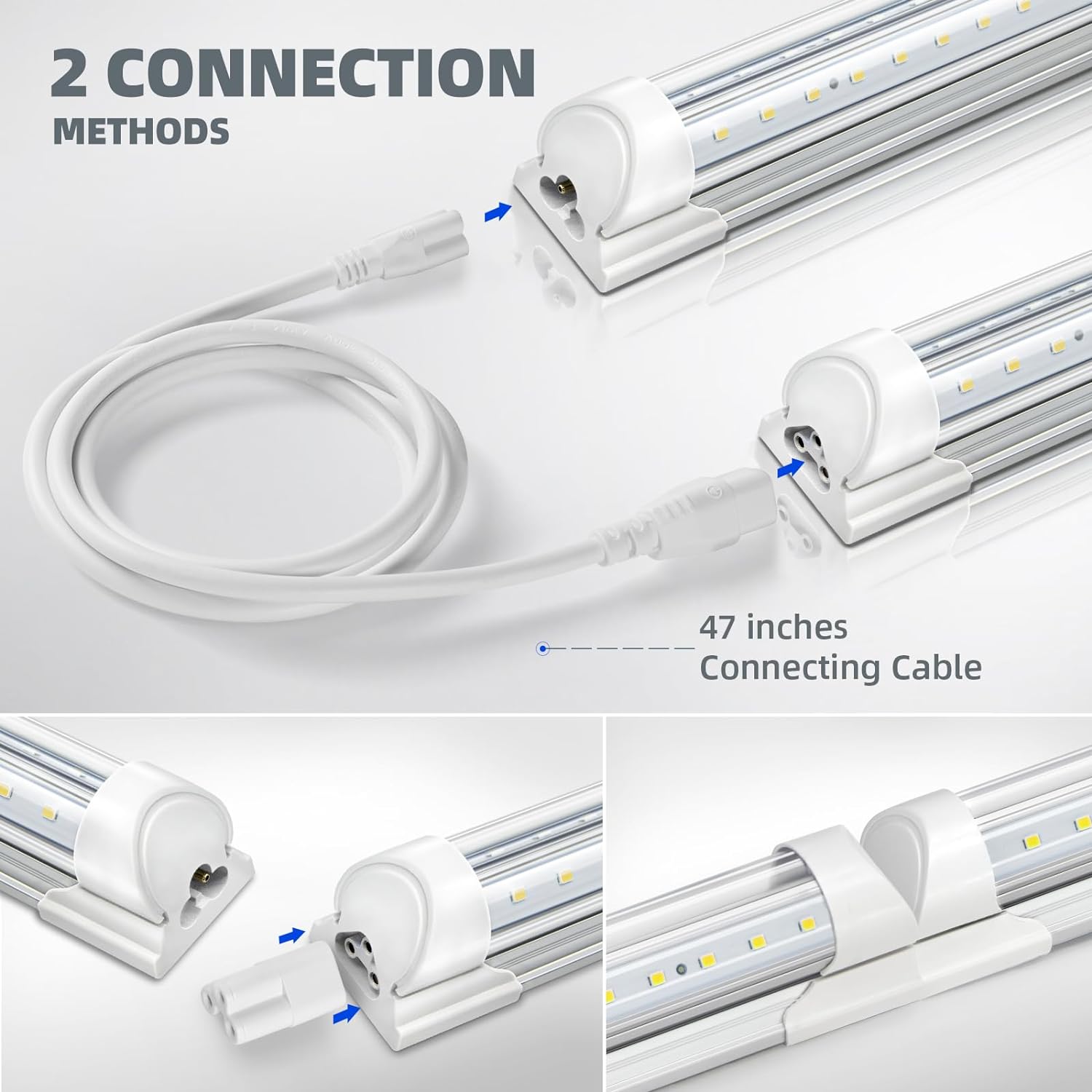 LED Shop Light, 6FT 60W 8000LM 5000K, Clear Cover Linkable LED Garage Lights, V-shape LED Light Fixture-Toppalletfly