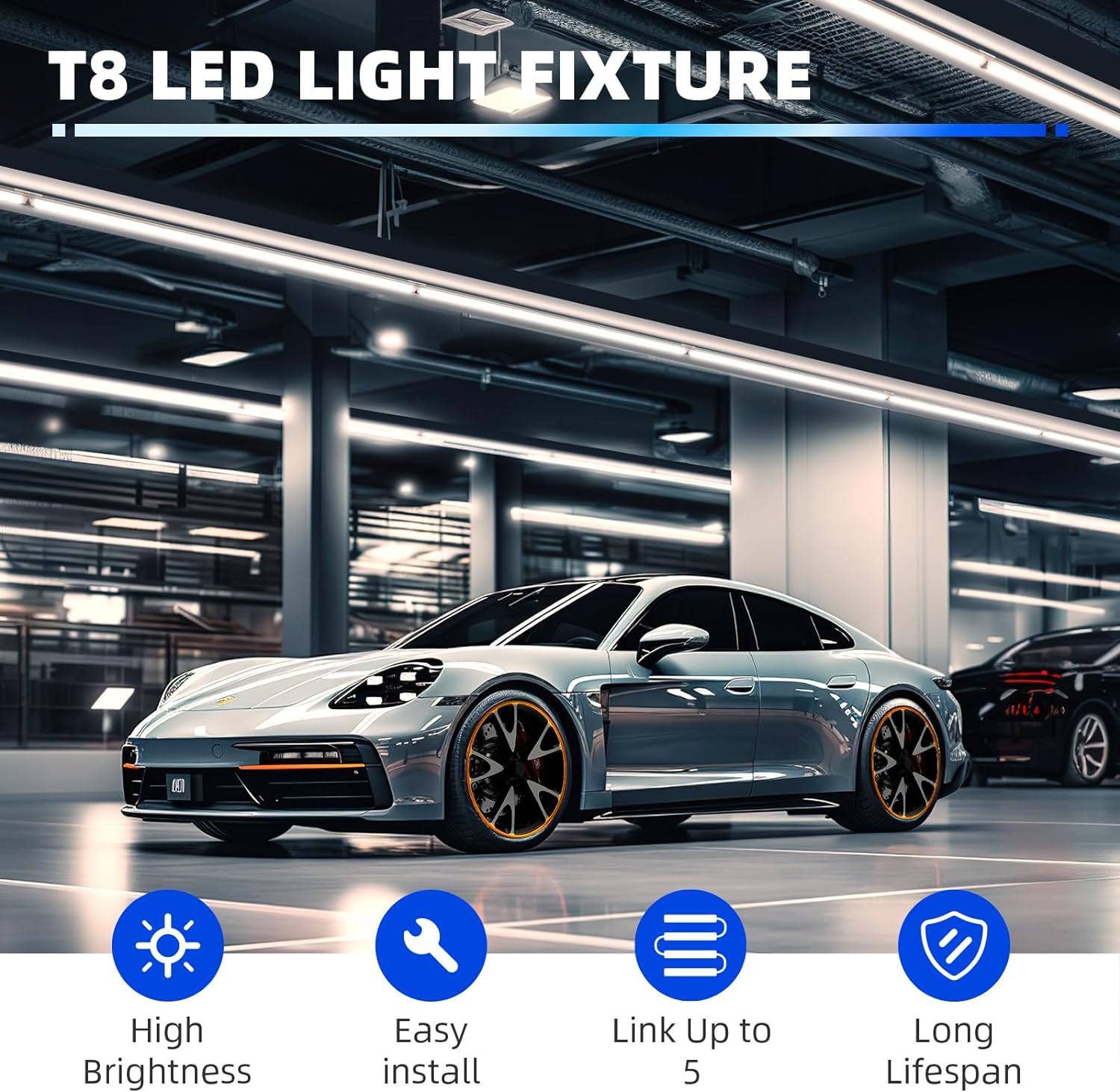 LED Shop Light, 6FT 60W 8000LM 5000K, Clear Cover Linkable LED Garage Lights, V - shape LED Light Fixture - Toppalletfly